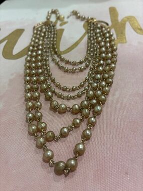 Vintage Gold Multi-Strand Pearl Statement Necklace